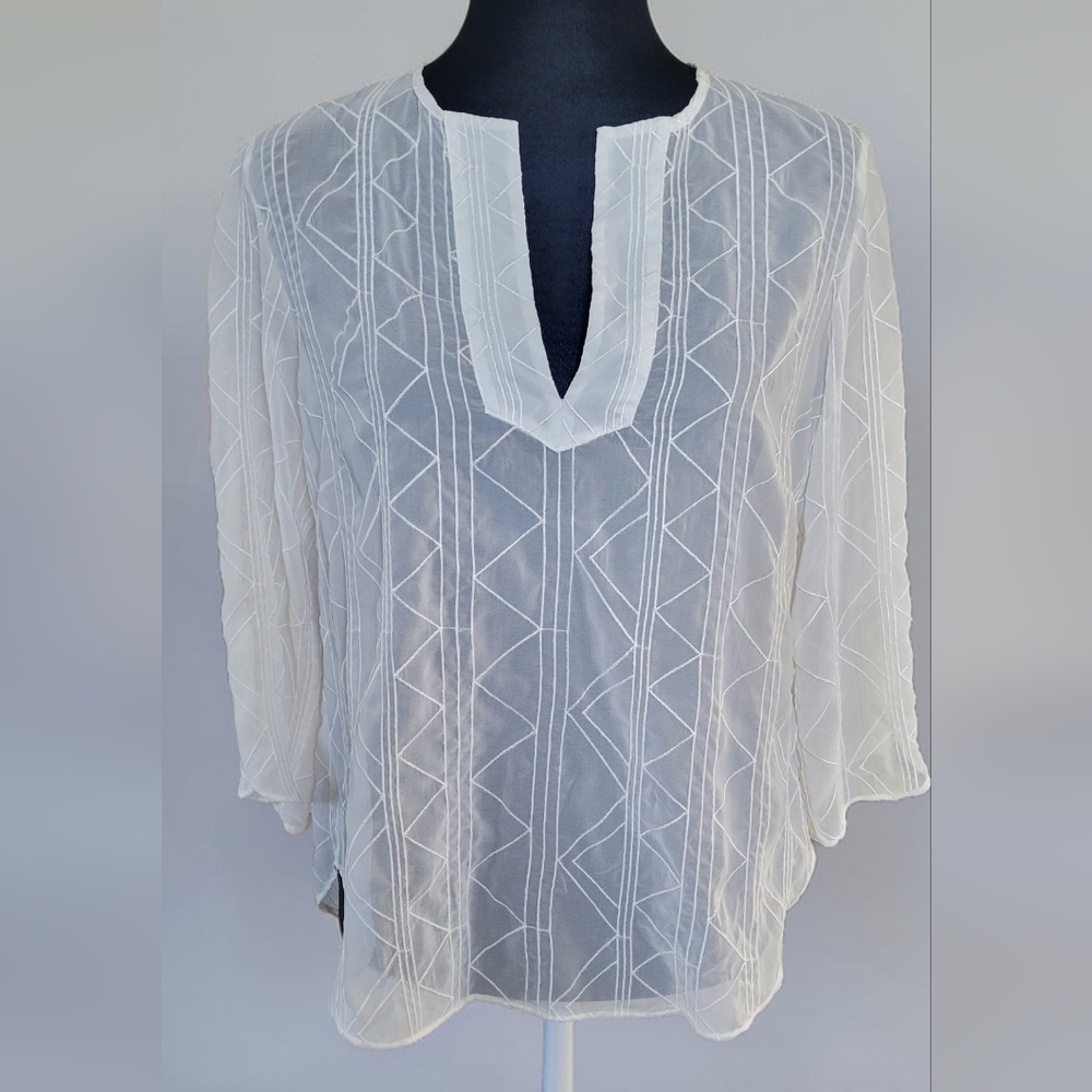 Sheer White Embroidered V-Neck Women's Tunic | Boho Summer Festival Beach